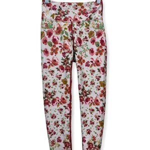 Oiselle Floral High Waisted Leggings Red Waistband XS